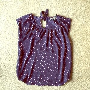 Lauren Conrad blue pokadot short sleeve blouse